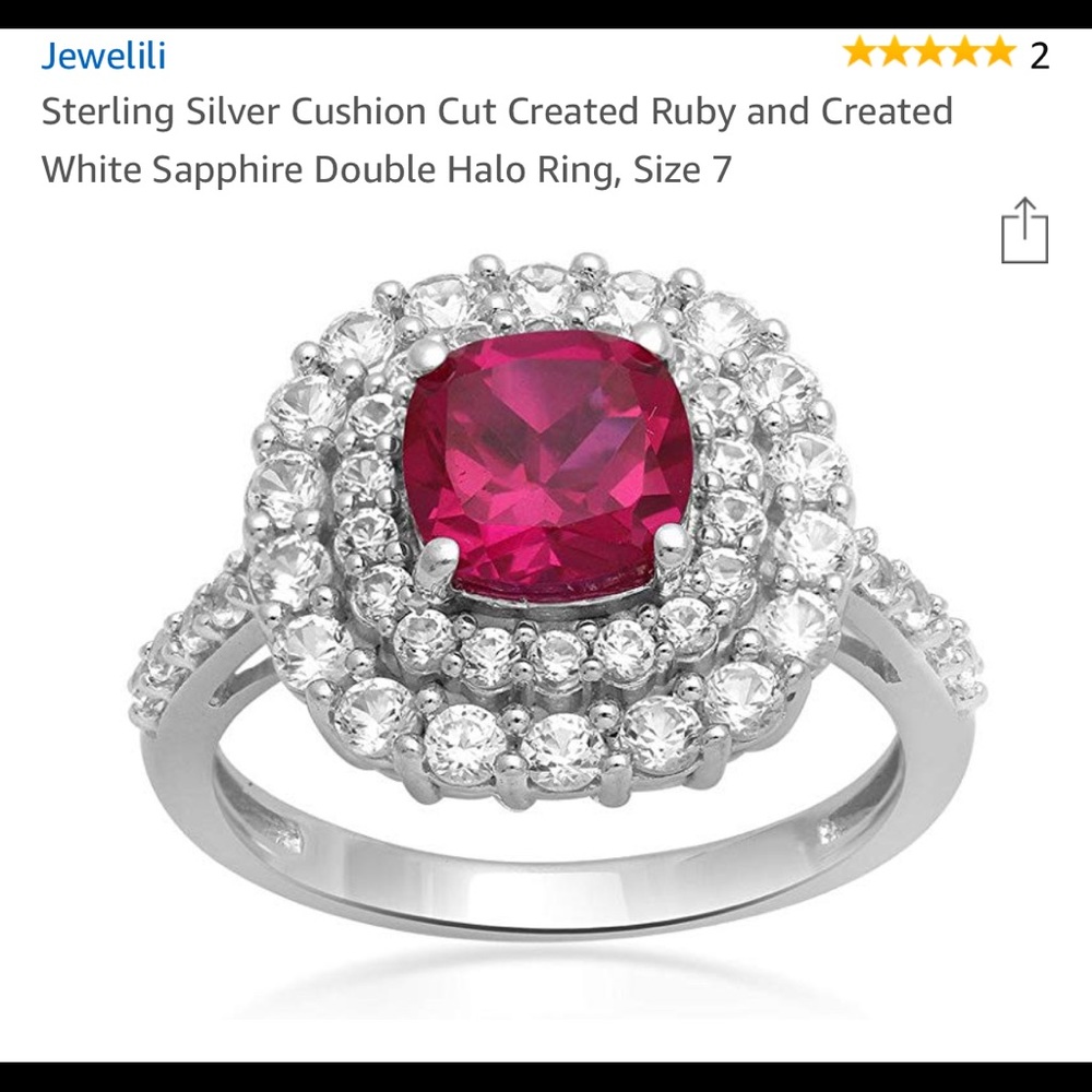 NWT RING CUSHION CUT CREATED RUBY & WHITE SAPPHIRE